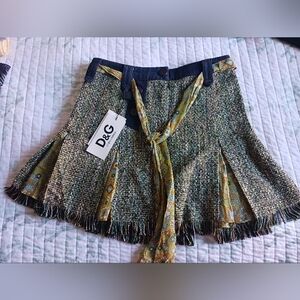 D&G Women's Green and Yellow Tweed Mini Skirt
